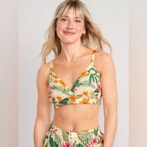 Old Navy Cross Front Poplin Floral Bralette Crop Top